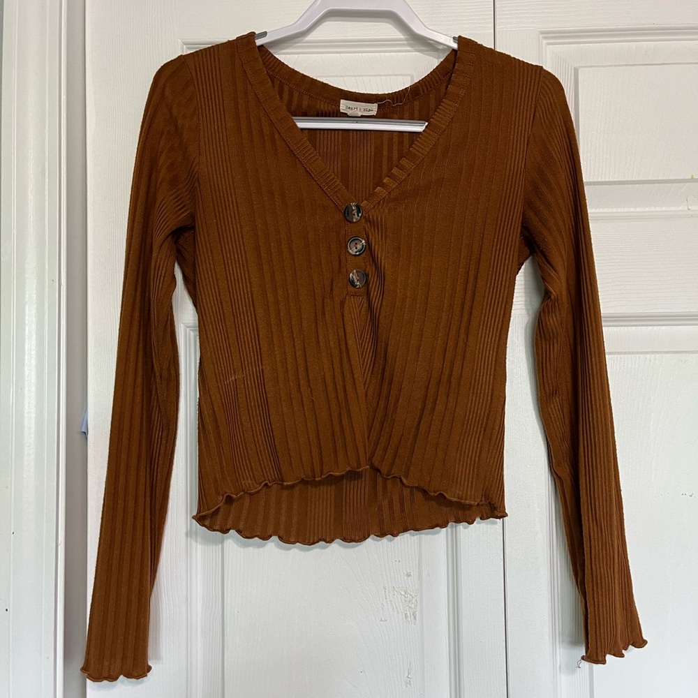 Burnt Orange V Neck Long Sleeve